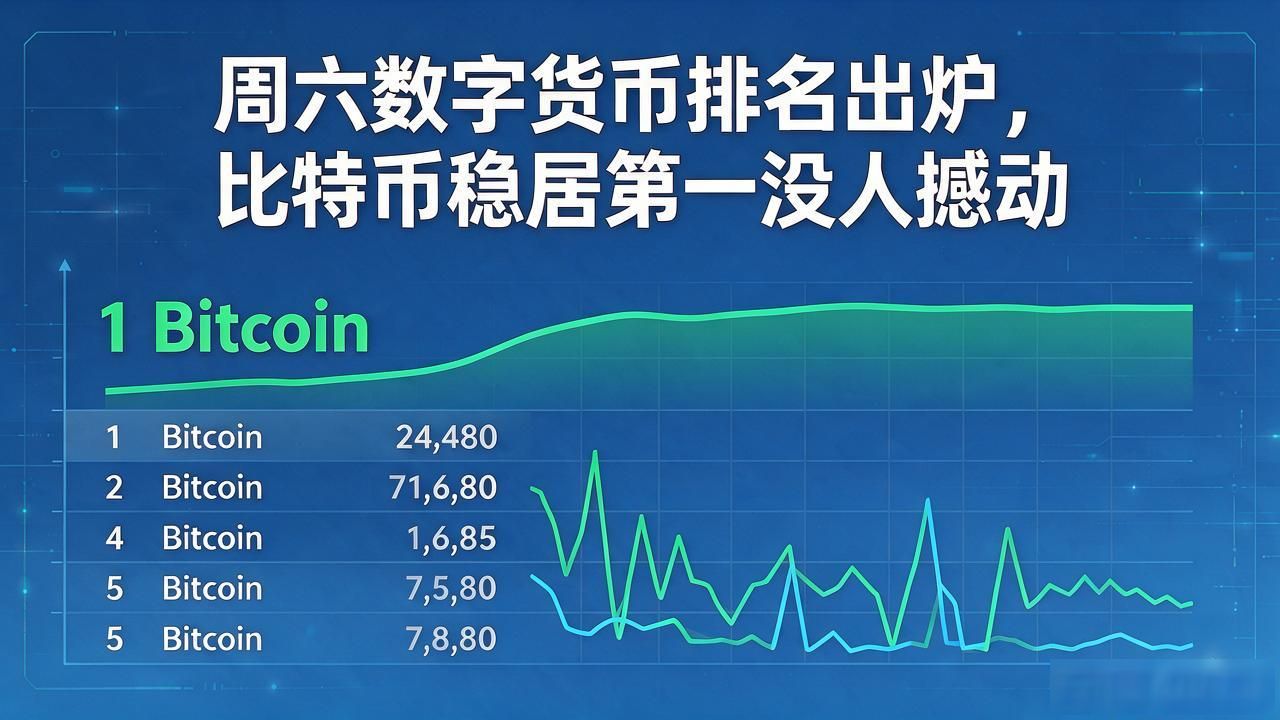 周六数字货币排名出炉，比特币稳居第一没人撼动