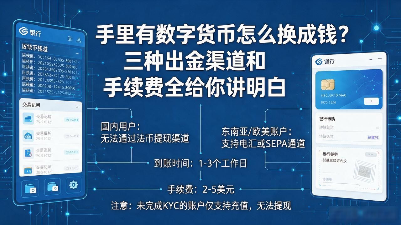 手里有数字货币怎么换成钱？三种出金渠道和手续费全给你讲明白